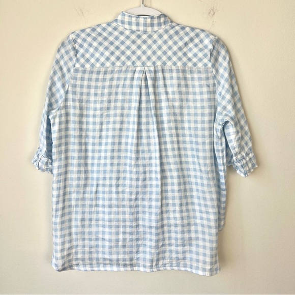 Sleeper Linen Lounge Blue Gingham Checkered Top - Picture 5 of 7